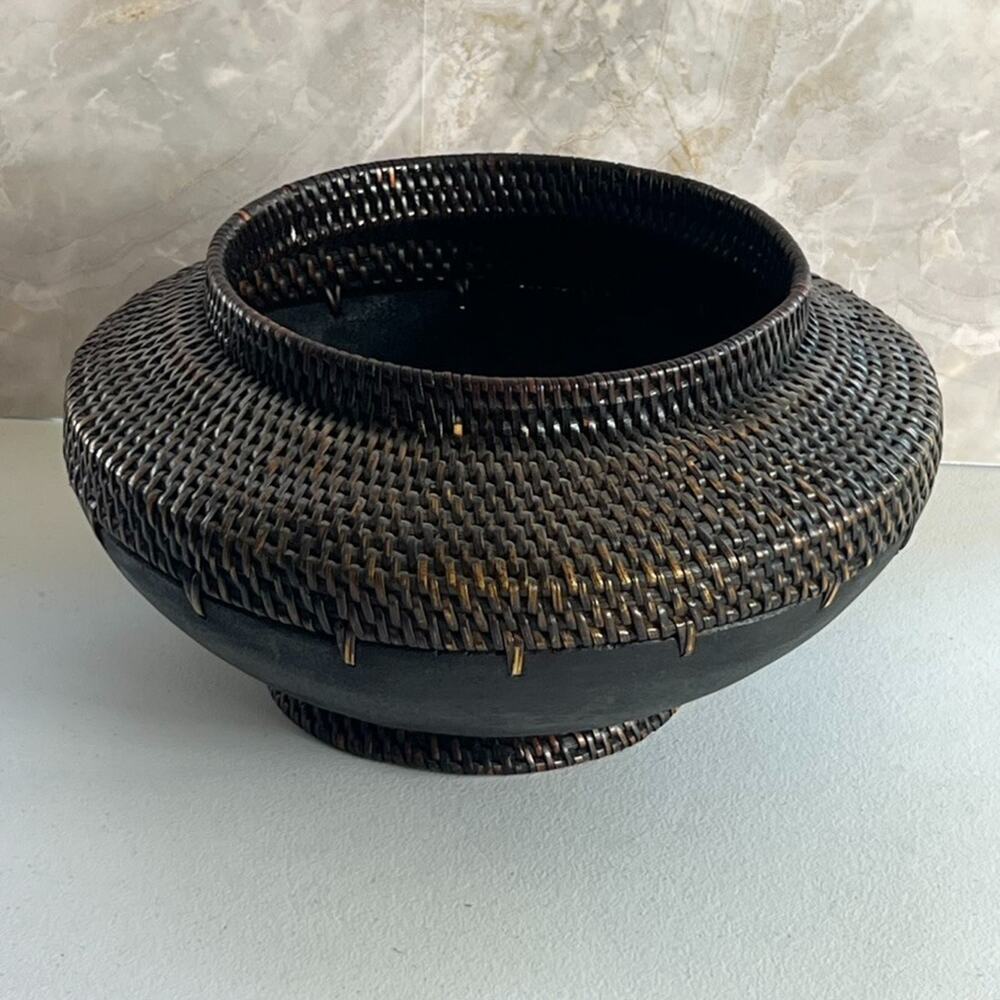 Vintage Woven Coiled Wood & Wicker Storage Basket